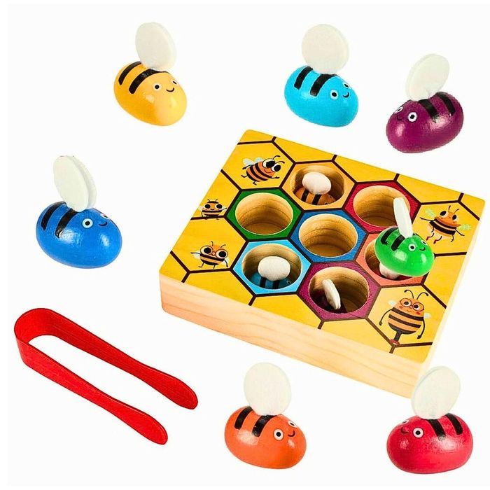 Дървена образователна играчка Пчелички с медена пита Монтесори