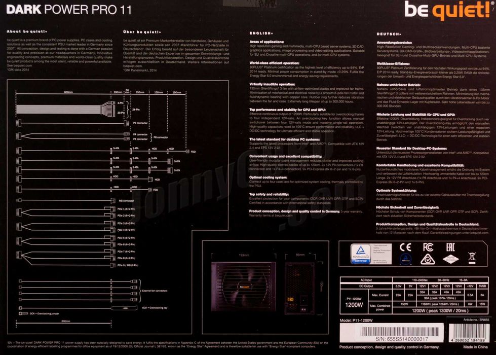 Захранване PSU be quiet! Dark Power Pro 11 1200W Platinum 1г. гаранция