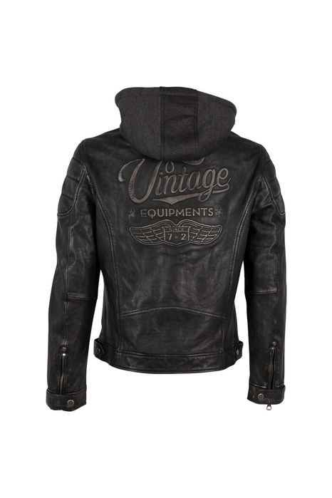 Geaca de Piele Barbati Mauritius Negru Antic GMNemei