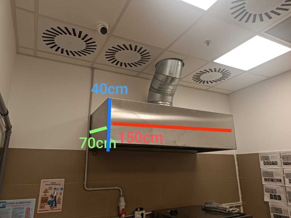 Hotă Profesională Inox 150x70 cm + Convertizor LS M100 (Montată)