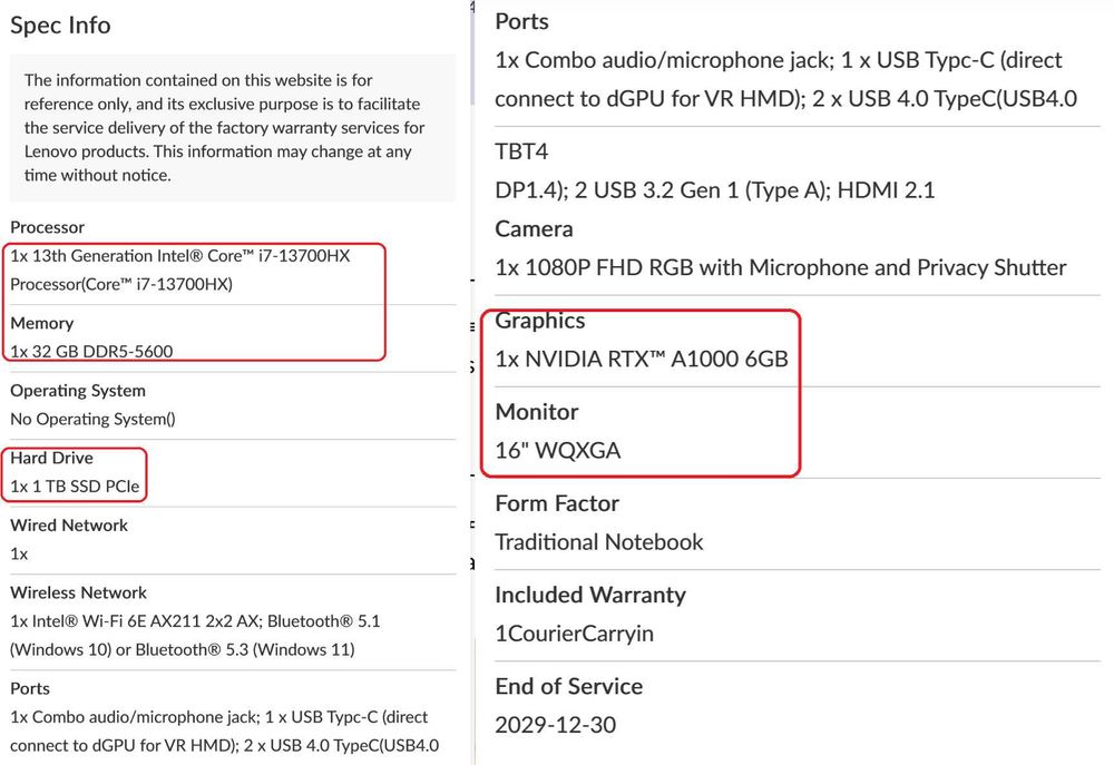 Core i7-13700HX/RTX Ada 1000 6GB/32GB RAM/1TB SSD/Lenovo P16 Gen 2