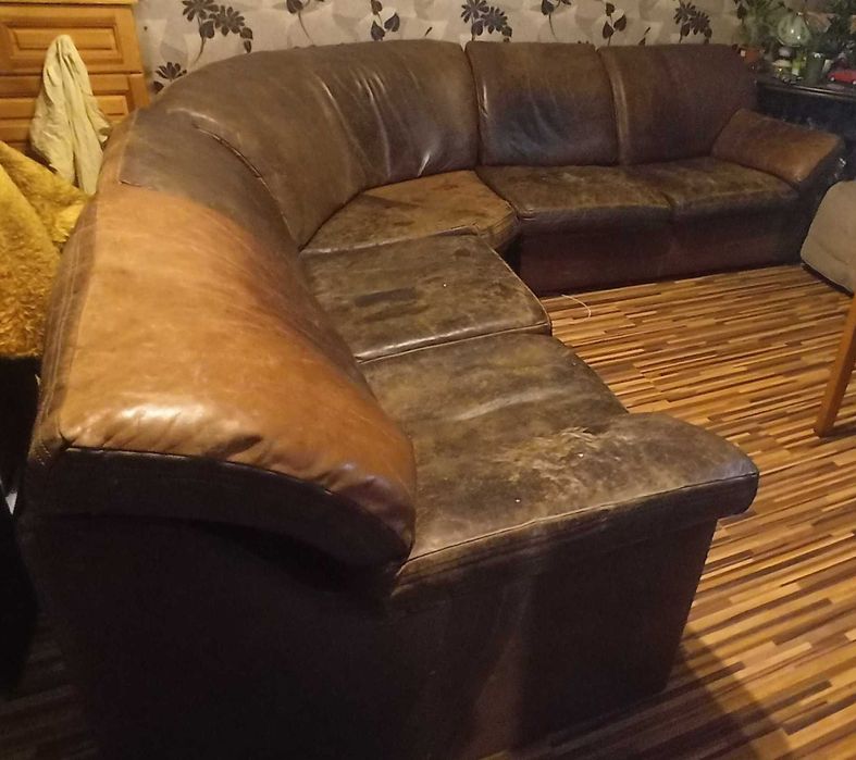 Ъглов диван естествена кожа ИЗПОЛЗВАН!