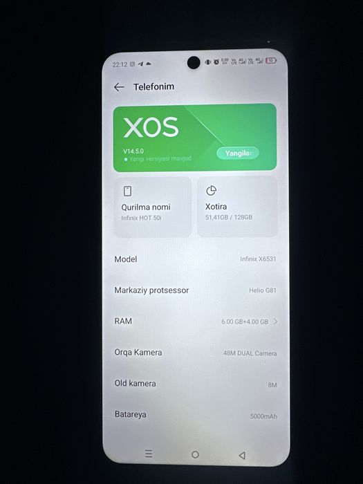 INFINIX hot50i 950000 kalishiladi
