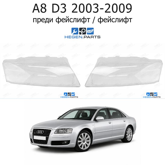Стъкла за фарове AUDI A8 D3 (2003-2009) преди фейслифт / фейслифт | ауди, а8, д3, стъкло, капаци, капак, фар