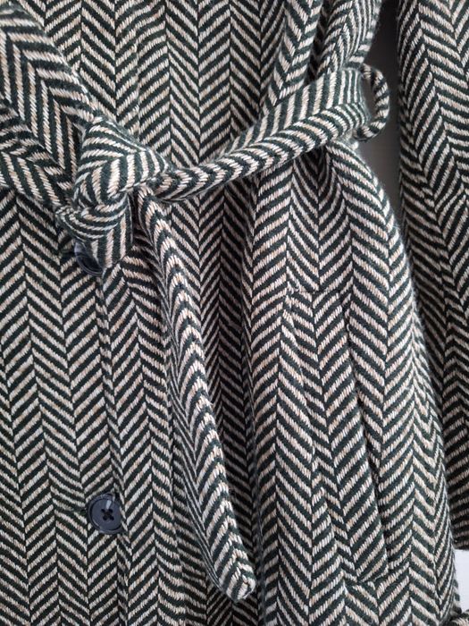 Palton S Mamalicious cu 20% lana, in V, cu cordon alb negru