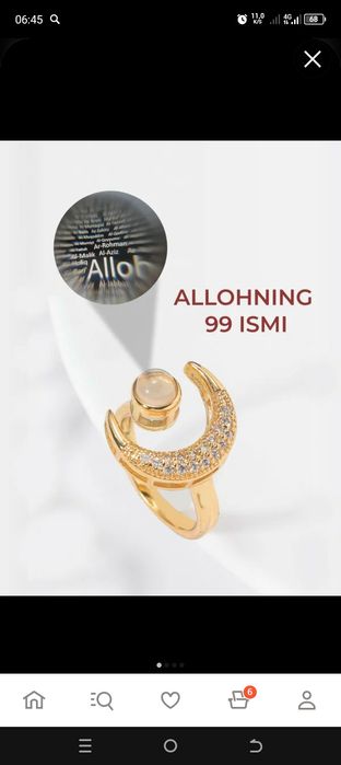 Allohni 99 ism tushurilgan uzuk