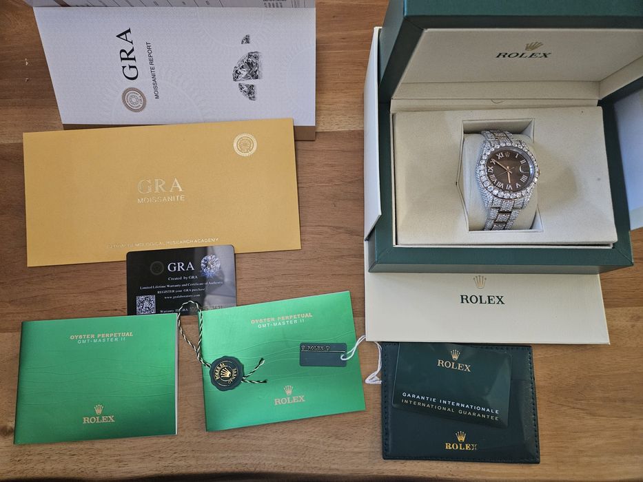 Rolex Datejust 41 mm  Two Tone Fully Iced Out Watch Chocolate Index Dial