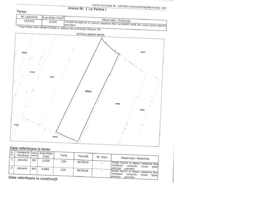Teren de vânzare 8500mp, UAT IASI spre Tomesti locatie exacta