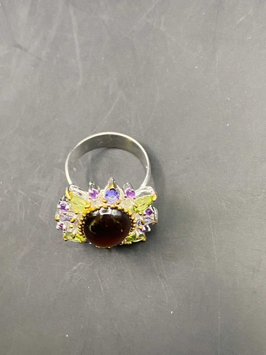 Сребърен Дамски пръстен с натурален Хесонит