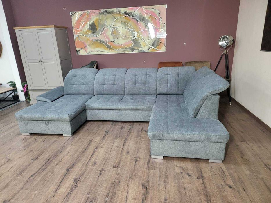 Светло сив П - образен ъглов диван Nixon с функция сън