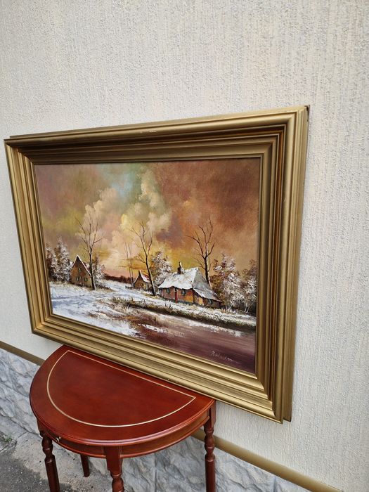 Уникална антикварна белгийска картина масло върху платно