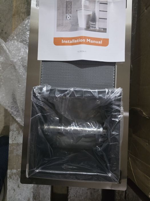 Dulap incastrat din inox pentru baie cu suport de hartie igienica, 74 x 15 x 14 cm, negru