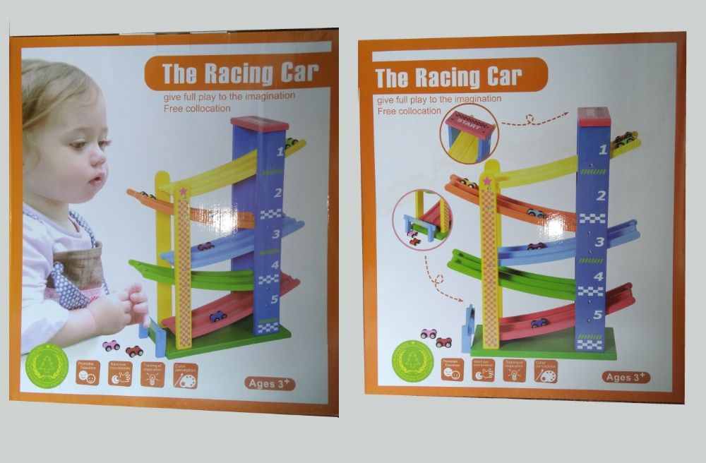 XXL дървена двойна писта с 5 нива + 8бр. колички НОВО!