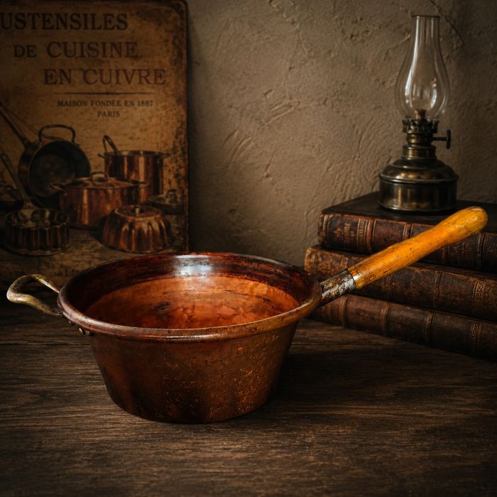 Vas cupru 2,3 kg cratiță 5 litrii oala colecție/ uz alimentar antichități decor vintage rustic