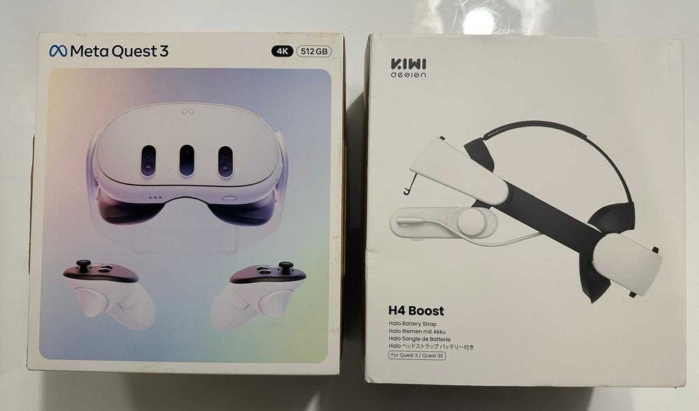 Ochelari VR Meta Quest 3 512GB + Kiwi Design H4 Boost Halo Elite Strap cu Baterie