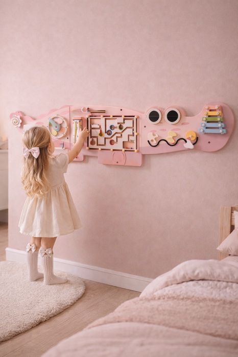 Busyboard Montessori Crocodil Placă Educațională din Lemn Perete