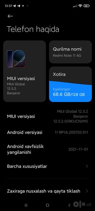 Redmi Note 11 4G 128 talik 750000