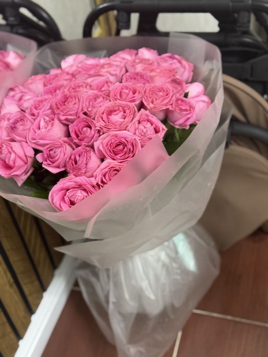 Цветы роза розовые 51шт