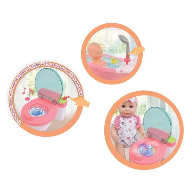 Кукла бебе с ваничка с душ,тоалетна чиния и аксесоари