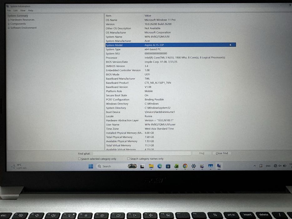 Acer notebook  8/512 gb