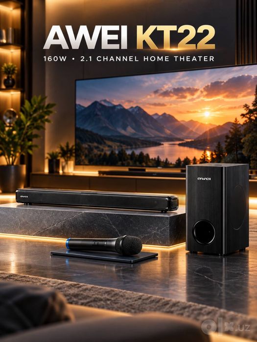 Awei KT22 — Караоке Саундбар 160W 2.1 с микрофоном.