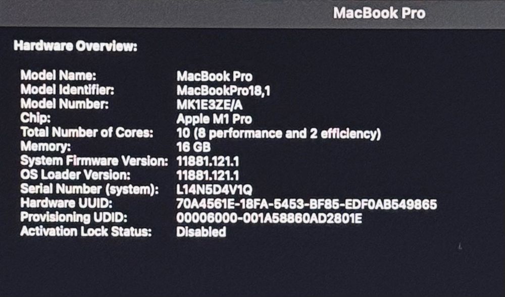 Apple MacBook Pro 16-inch M1 Year-2021 10-Core RAM-16GB SSD-512GB