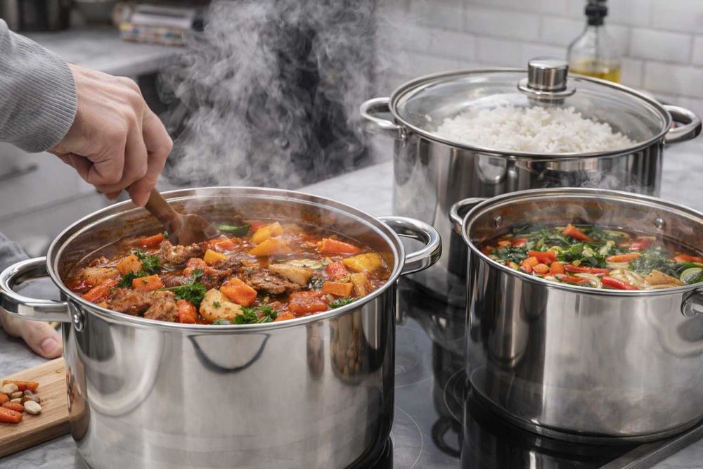 Set 3 oale inox Royalty Line cu capace sticla 11–16L