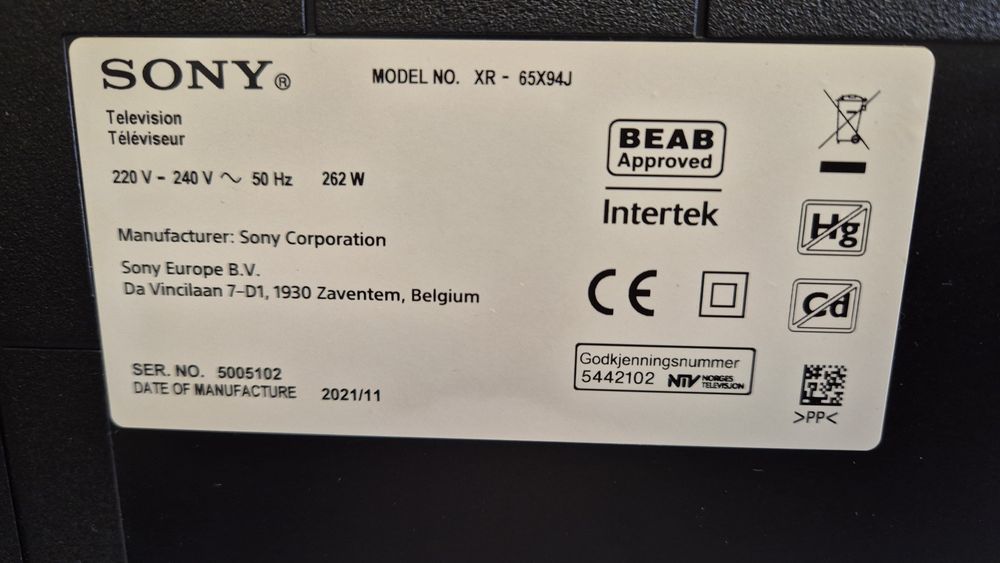 Sony XR-65X94J Google TV, Android, 4K, UltraHD, Smart, WiFi, Full Arra