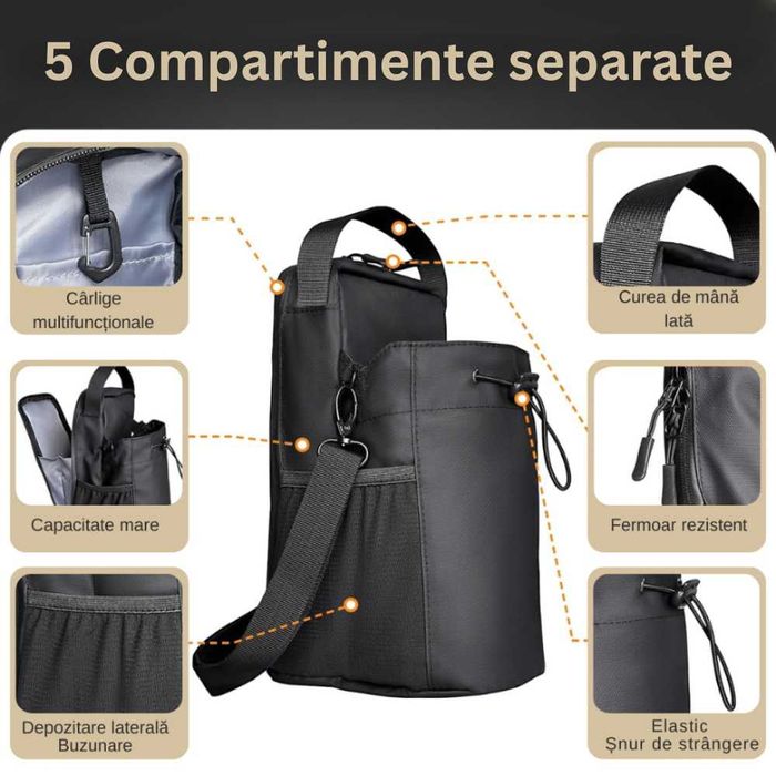 Geanta pentru sala cu prindere magnetica, compartiment sticla de apa