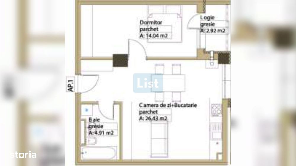 Apartament 2 camere, 55.35mpc, etaj 1, lift, Comision 0% — fotografia 2