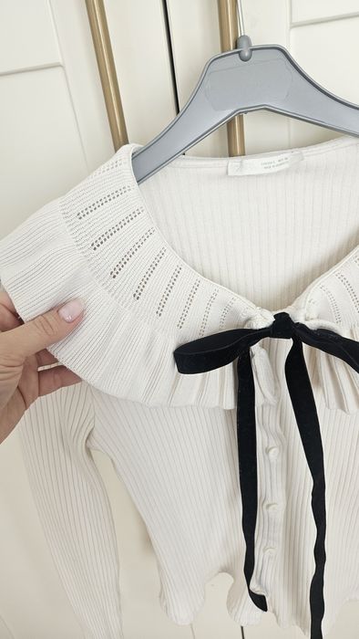 ZARA Рипсена блуза с панделка M-L