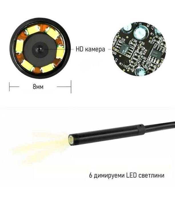 Ендоскоп камера Inskam Y102 USB HD 8mm | HARD | 720P | IP67 | Android