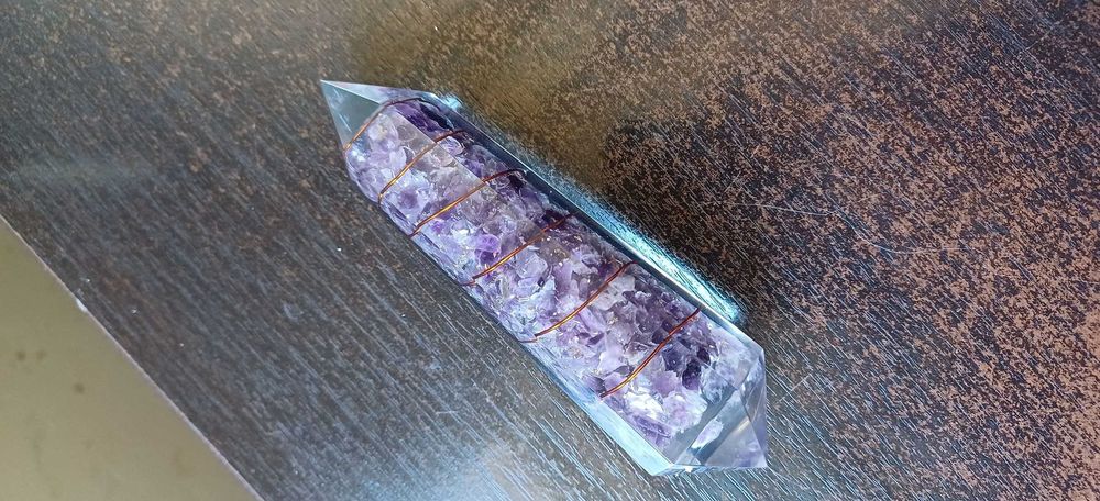 Bagheta ametist si  cupru  cu două varfuri -amplificator energie