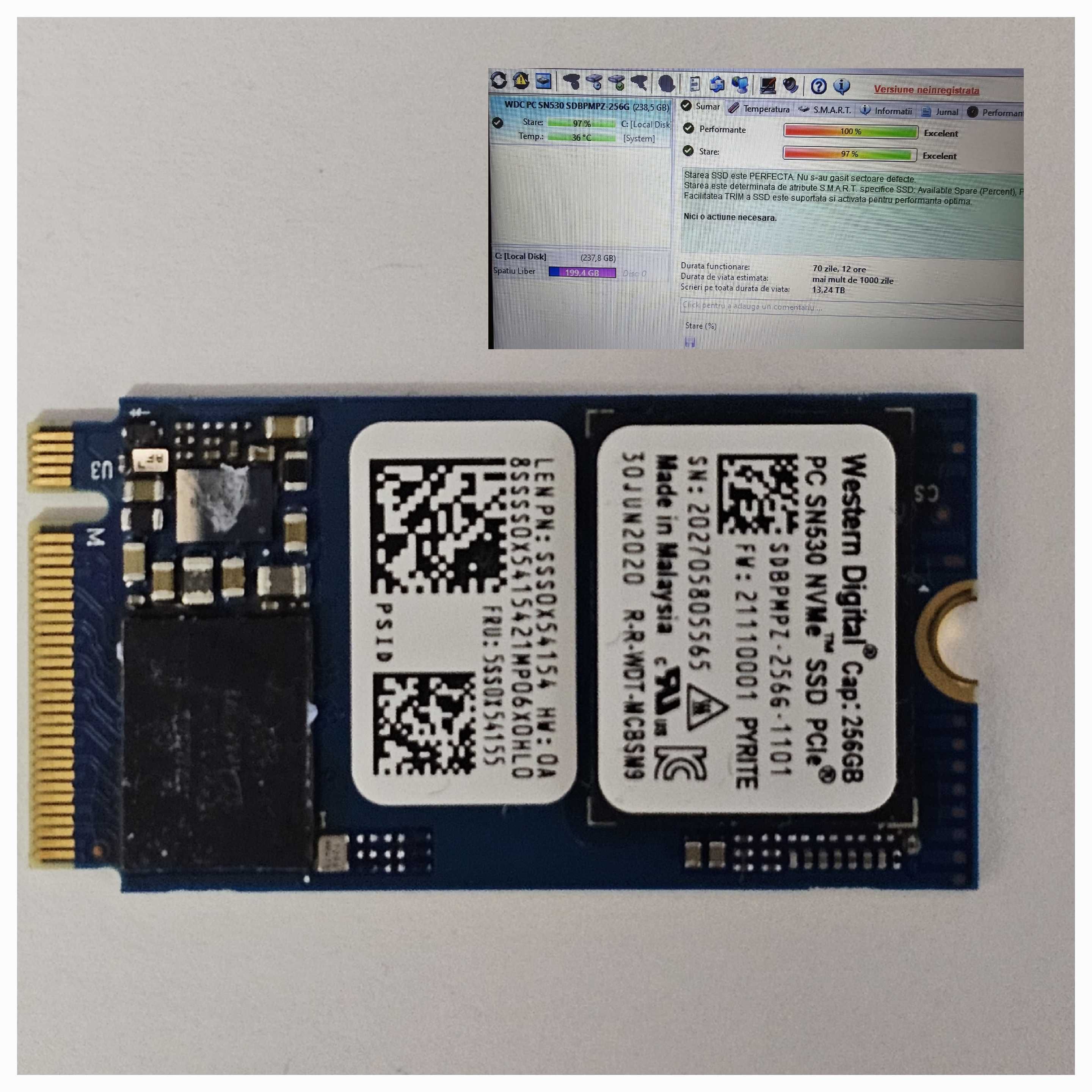 SSD WD 256GB m.2 NVMe 3.0x4 PC SN530 2242 sdbpmpz-256g-1101 TESTAT ...