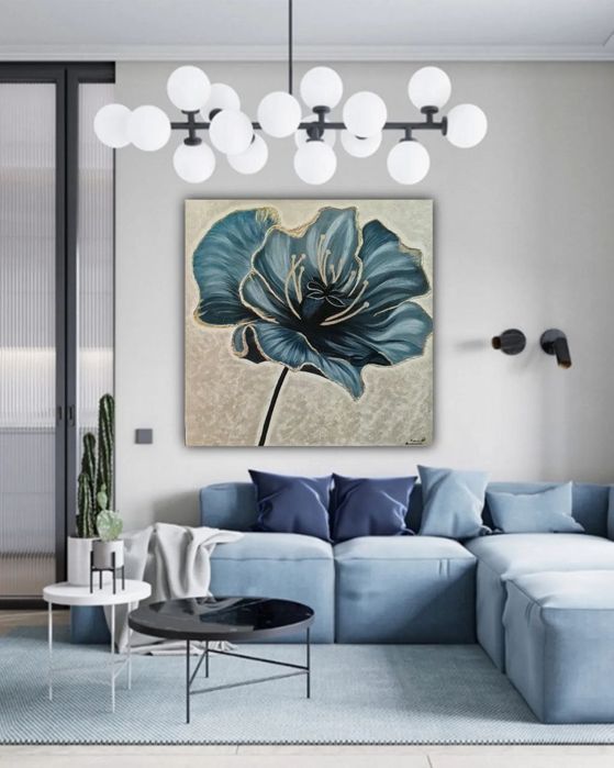 Картина в наличии. Абстрактный синий мак.