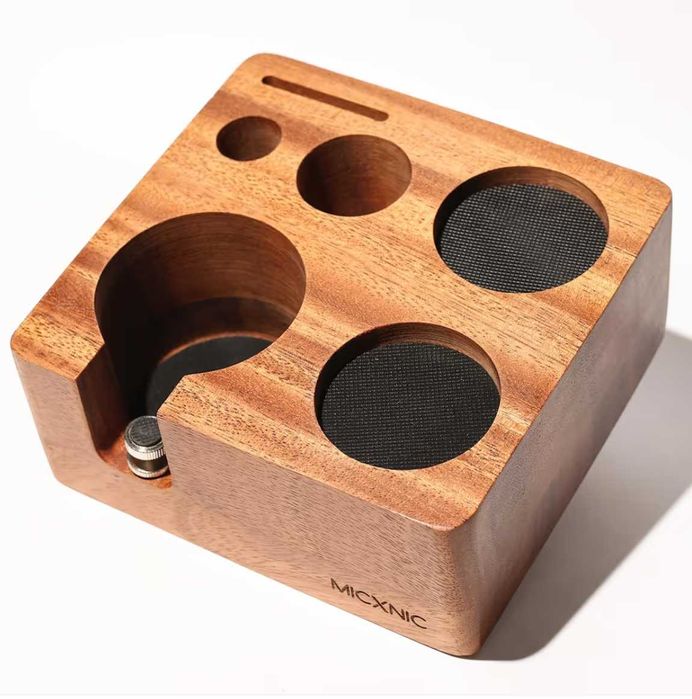 Statie tampare 58mm espresso, MICXNIC, lemn de nuc, elegant si util