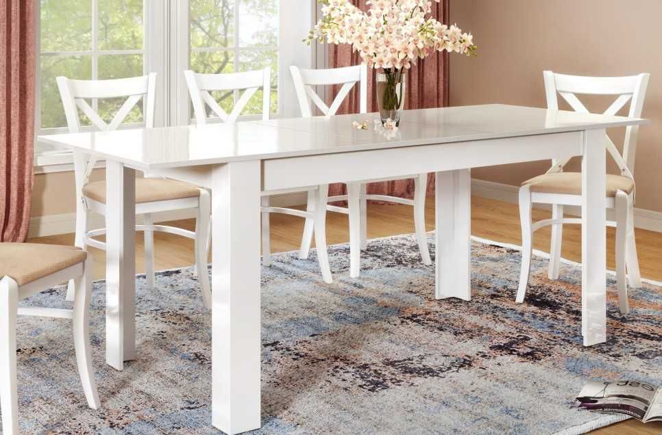 Голяма трапезна маса(разтегателна) бял гланц почти нова!!! Промоция!