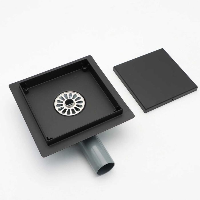 15см Квадратен подов сифон за плочка - черен / инокс / златен