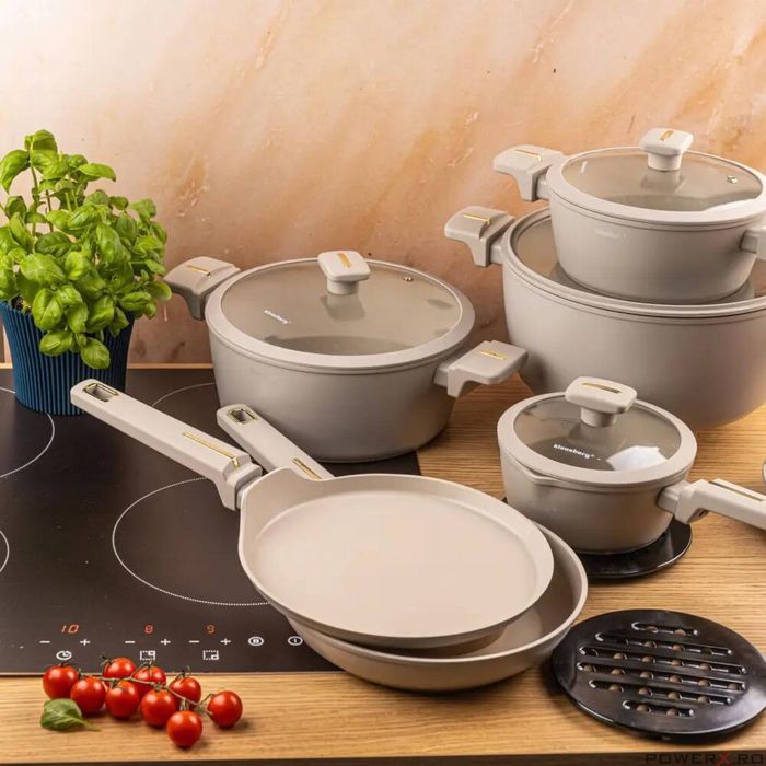 Set oale din aluminiu turnat cu strat antiaderent, bej, 12 piese,