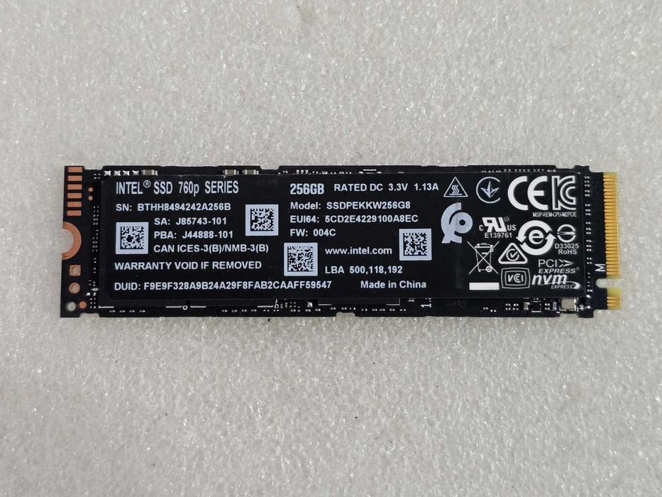 Solid-State Drive SSD Intel 760p Series 256GB M2 NVMe PCIe