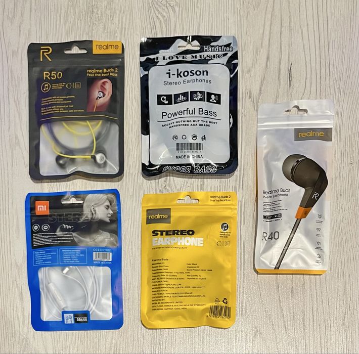 Sifatli quloqchinlar (Наушники) assortimentda — Mi, Realme, Stereo