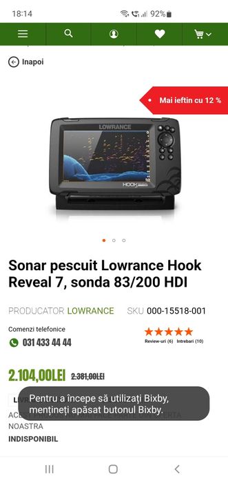 Vând Sonar Hook Reveal 7 83 /200 Hdi
