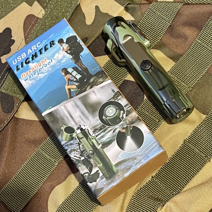 Плазмена запалка водоустойчива с фенер и компас тактическа туризъм лов