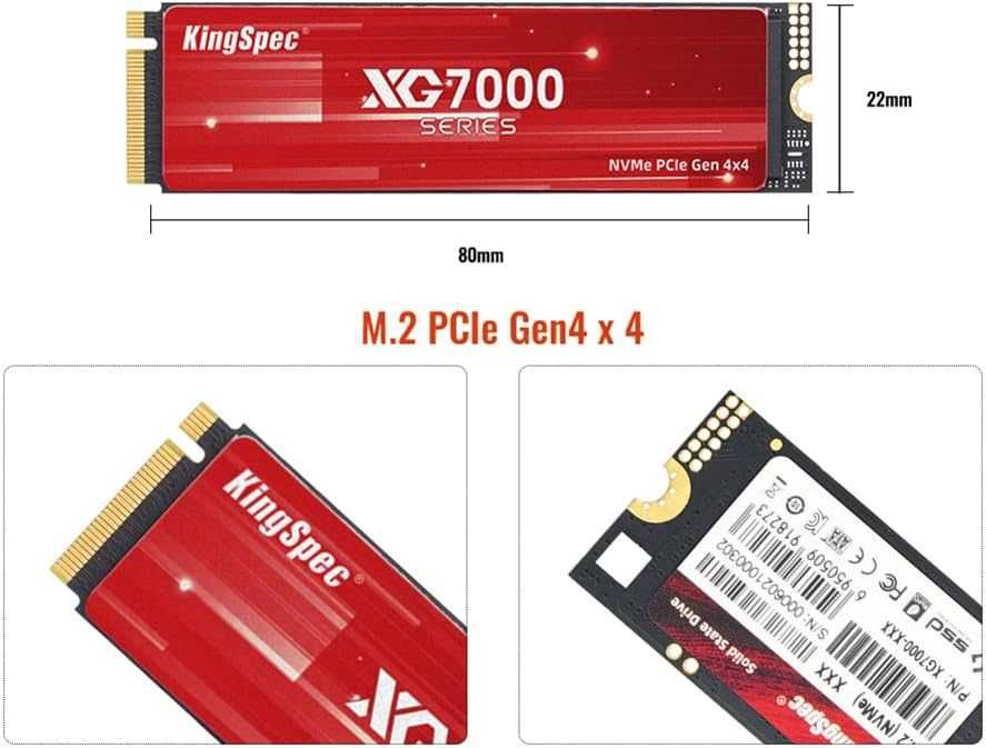 KingSpec 4TB Gen PCIe 4x4 M.2 2280 NVMe SSD,R/W Viteza 7400/6600 MB/s