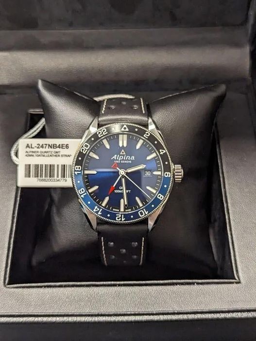 Швейцарские часы Alpina, кварцевый механизм, GMT