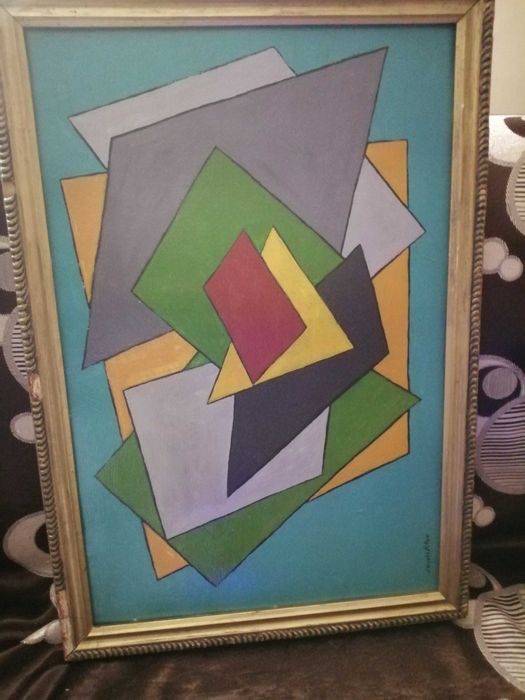 Tablou abstract semnat Jacques Villon – ulei pe carton, înrămat