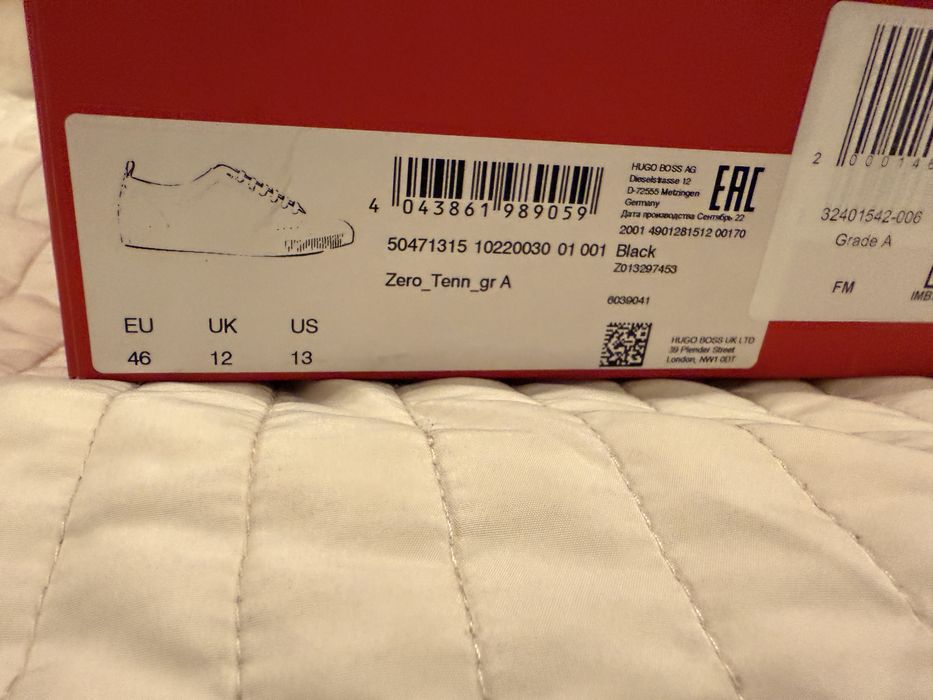 Hugo Boss Zero Tenn – мъжки кожени кецове, черни, номер 46 (30.5 cm)