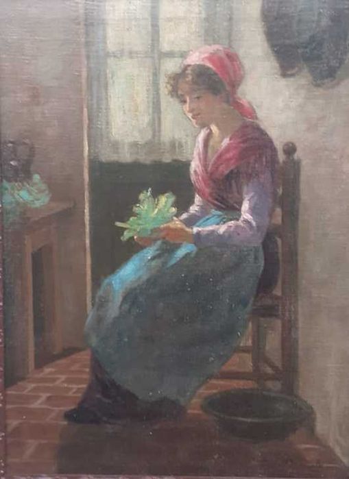 Tablou vechi - gospodina - semnat indescifrabil