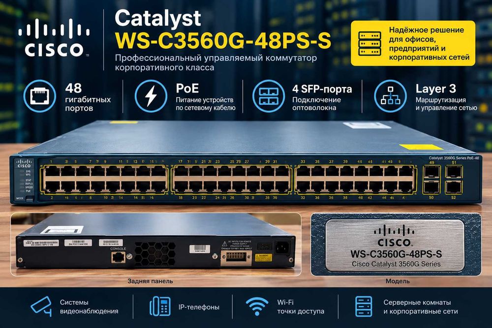 Cisco Catalyst 3560G — 48 портов Gigabit, PoE, Layer 3