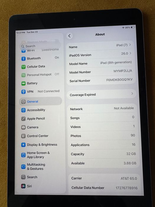 Ipad 8th gen wifi, cellular, unlocked